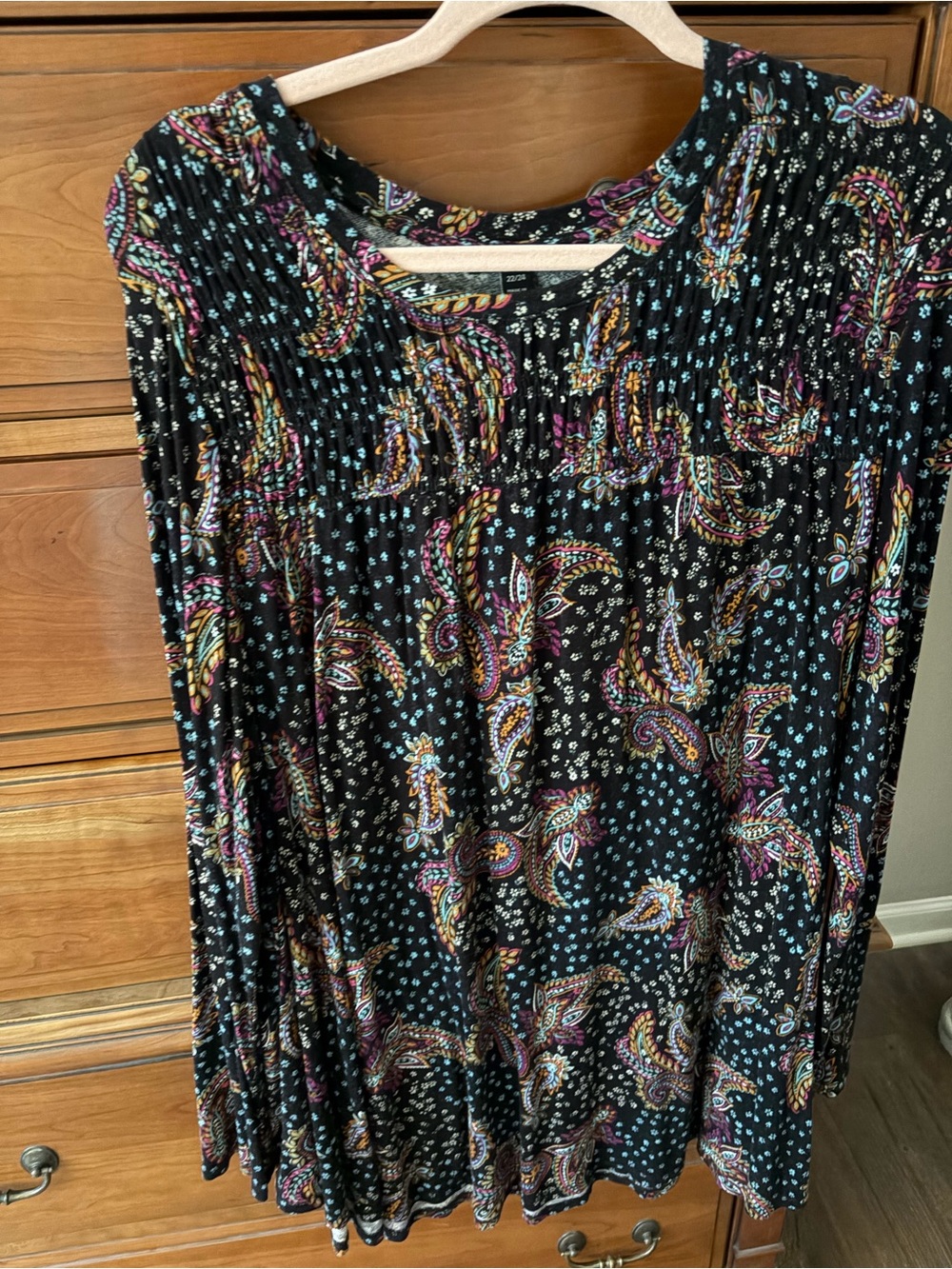 Lane Bryant Black Paisley Long Sleeve Top with Multicolor Floral Accents